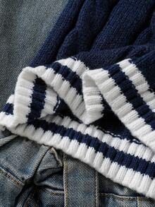 Souflis Souflis Young Boy Striped Colorblock Cable Knit Vest - Navy Blue - View 8