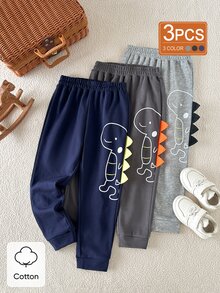 SHEIN 男童休閒運動學院風街頭可愛小恐龍長褲運動褲 嬰兒粉 3 件套 適合日常穿著 秋季 - 彩色 - 查看 9