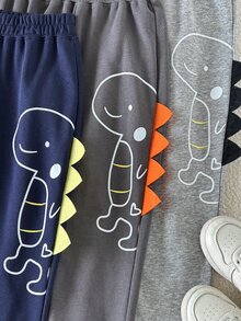 SHEIN 男童休閒運動學院風街頭可愛小恐龍長褲運動褲 嬰兒粉 3 件套 適合日常穿著 秋季 - 彩色 - 查看 5