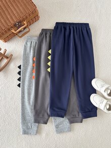 SHEIN 男童休閒運動學院風街頭可愛小恐龍長褲運動褲 嬰兒粉 3 件套 適合日常穿著 秋季 - 彩色 - 查看 3