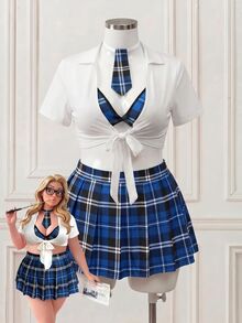 Fantasy Costume Fantasy Costume Plus Size Student Sexy Lingerie 5pcs Set - Blue and White - View 7
