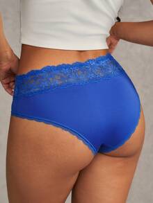Esseday Women's Solid Color Lace Patchwork Triangle Panties - Blue - View 3