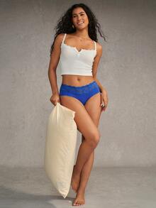 Esseday Women's Solid Color Lace Patchwork Triangle Panties - Blue - View 6