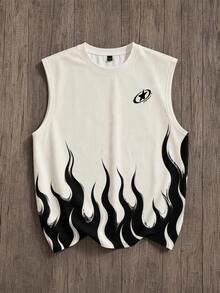 Daypath Flame Print American Street Style Sleeveless Tank Top, Suitable For Casual Daily Wear, Ignite The Street! American Flame Print Tank Top, Release Your Cool Personalized, Stay Fresh And Energetic All Summer - Multicolor - View 1