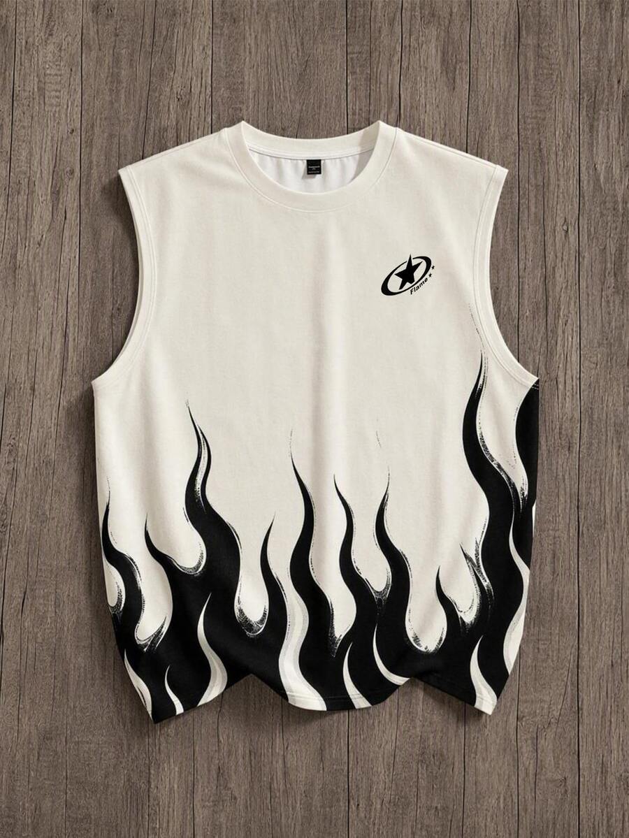 Daypath Flame Print American Street Style Sleeveless Tank Top, Suitable For Casual Daily Wear, Ignite The Street! American Flame Print Tank Top, Release Your Cool Personalized, Stay Fresh And Energetic All Summer - Multicolor - View 1