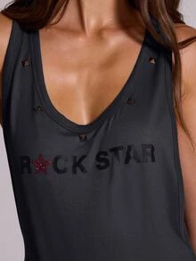 MUSERA Black Graphic Scoop Neck Stud Unitard Summer Autumn Going Out Festival Cool Girl Furiosa - Grey - View 2