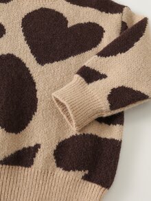 Cozy Pixies Sweater Bayi Perempuan Kasual Nyaman Motif Hati Lucu Kerah Bulat Musim Gugur Musim Dingin - MultiWarna - View 5