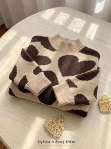 Cozy Pixies Sweater Bayi Perempuan Kasual Nyaman Motif Hati Lucu Kerah Bulat Musim Gugur Musim Dingin - MultiWarna - View 1