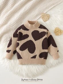 Cozy Pixies Sweater Bayi Perempuan Kasual Nyaman Motif Hati Lucu Kerah Bulat Musim Gugur Musim Dingin - MultiWarna - View 8