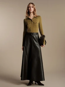 Anewsta Essential Elegant Commuter Double Pocket Half-Placket Long Sleeve Women's Army Green Lapel Knit Top - Army Green - View 2