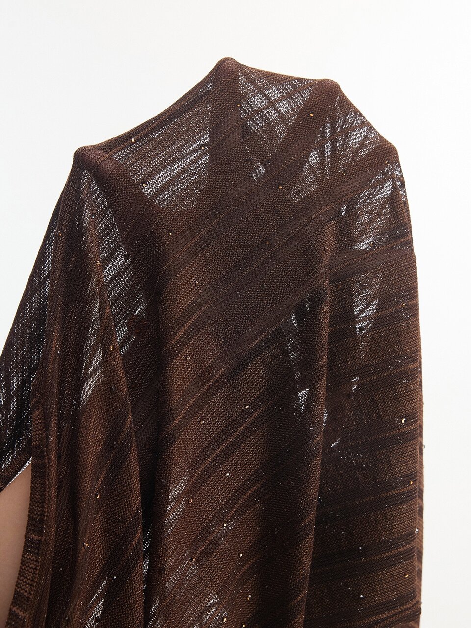 Early Autumn Brown Vertical Stripe Rhinestone Fitted Mesh Sleeveless Tank Top, Versatile Layering Camisole For Commuting And Dating, Women's