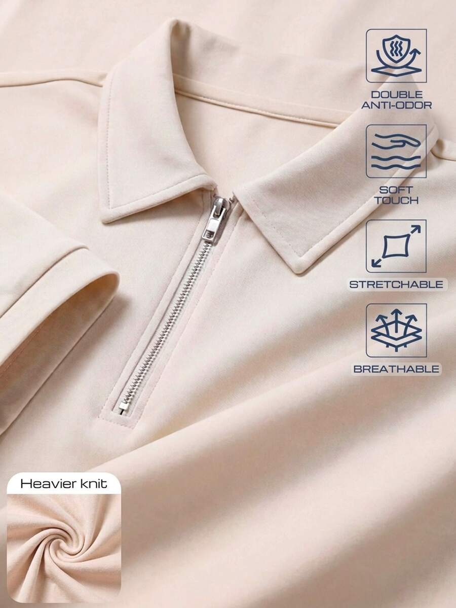 TekDrob Double Anti-Odor Heavy Viscose Polo Shirt With Front Half Zip And Regular Fit - Apricot - View 1