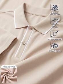 TekDrob Double Anti-Odor Heavy Viscose Polo Shirt With Striped RIB Detail And Regular Fit - Apricot - View 1