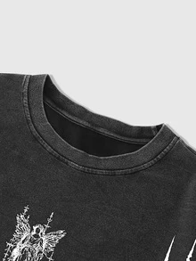 ROMWE MEN Casual Men's Distressed Washed Heavy Print Streetwear 2 In 1 Long Sleeve T-Shirt - Multicolor - View 3