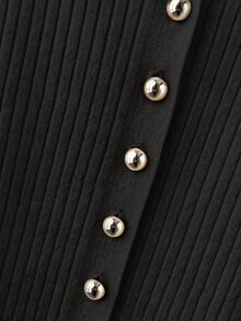 Rosivaux Black Gold Summer Classy Back-To-School Polo Shirt For Women,Elegant Metal Button Design Slim Fit Modest Cardigan,Casual Office Work Commute School - Black - View 9