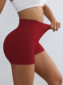 Slayform Slayform Women's High Waist Letter Print Tight Lifting Sports Shorts Seamless Gym Shorts Exercise Booty Shorts Red Spandex Short - Burgundy - View 6