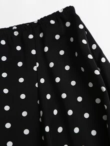 Sweetra Sexy Sweet Polka Dot Print Drape Versatile Umbrella Hem Skirt - Black and White - View 4