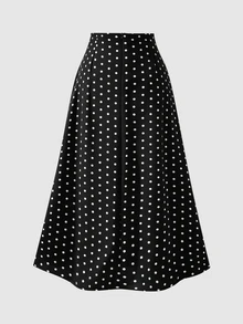 Sweetra Sexy Sweet Polka Dot Print Drape Versatile Umbrella Hem Skirt - Black and White - View 2