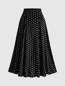 Sweetra Sexy Sweet Polka Dot Print Drape Versatile Umbrella Hem Skirt - Black and White - View 3