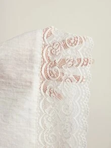 Freevana Women's Plus Size White Solid Color Lace Patchwork Textured Fabric Sheer Elegant Casual Outing Home Wear Loose Spring Summer Tank Top - White - View 10
