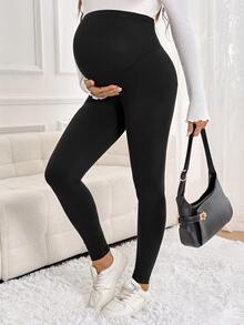 SHEIN Maternity Casual Versatile Solid Color High Waist Leggings - Black - View 1