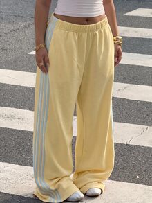 SHEIN Tall CURVE Plus Size Women's Colorblock Casual Versatile Daily Wear Sweatpants - Yellow - View 6