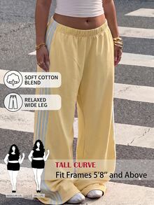 SHEIN Tall CURVE Plus Size Women's Colorblock Casual Versatile Daily Wear Sweatpants - Yellow - View 2