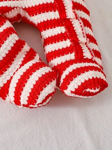 SHEIN Playful Pals 2件組新生女嬰連腳連身衣，可愛甜美紅白草莓荷葉邊條紋蝴蝶結鉤針長袖秋季節日毛衣，生日女寶款 - 紅色 - 查看 5