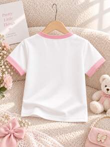 SHEIN Playful Pals 女嬰蝴蝶與花卉印花圓領白色短袖T恤可愛休閒夏季畢業季套頭上衣適用6個月-3歲 - 彩色 - 查看 2
