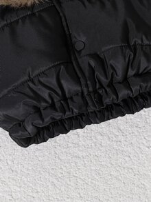 Elladie kids 1pc Girls New Style Large Fur Collar Winter Coat Y2k, Cute Tops, Fall, Autumn, Jacket, Cardigan - Black - View 9