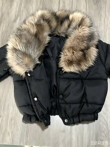 Elladie kids 1pc Girls New Style Large Fur Collar Winter Coat Y2k, Cute Tops, Fall, Autumn, Jacket, Cardigan - Black - View 11