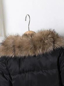 Elladie kids 1pc Girls New Style Large Fur Collar Winter Coat Y2k, Cute Tops, Fall, Autumn, Jacket, Cardigan - Black - View 7