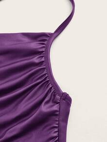 SHEIN ICON Draped Collar Ruched PU Leather Cami Top - Purple - View 3
