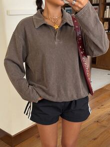 Muchica Women's Casual Brown Long Sleeve T-Shirt, Autumn - Brown - View 5