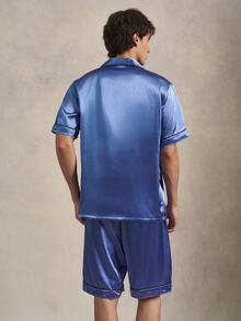 EverLounge Men's Colorblock Single-Breasted Short Sleeve Shirt And Shorts Casual Daily Home Wear Set - Blue - View 2