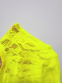 AltBold 1pc Neon Yellow High Neck Halter Jumpsuit, Side Hollow Floral Lace Patchwork Slim Fit Sexy Innerwear - Yellow - View 6