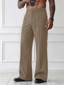 Celana Panjang Pria HUEFORM Vintage Hitam Fashion untuk Perjalanan Santai, Longgar, Lebar, Model Flare, Cocok untuk Gaya Klasik Musim Panas - Khaki - View 4