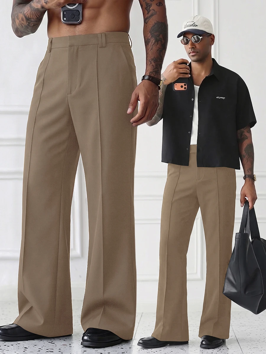 Celana Panjang Pria HUEFORM Vintage Hitam Fashion untuk Perjalanan Santai, Longgar, Lebar, Model Flare, Cocok untuk Gaya Klasik Musim Panas - Khaki - View 1