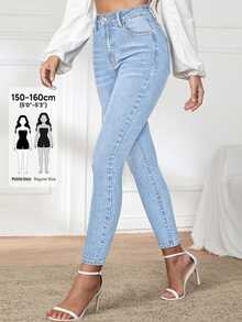 Flexra Petite Women's Fashion Versatile Button Pocket Denim Jeans - Light Wash - View 1