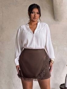 Firerie Plus Size Elegant Commuter Lace Patchwork Birthday Brunch High Tea Wrap Shorts Casual Daily Going Out For Women Summer Office Business Work Brown - Brown - View 6