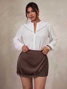 Firerie Plus Size Elegant Commuter Lace Patchwork Birthday Brunch High Tea Wrap Shorts Casual Daily Going Out For Women Summer Office Business Work Brown - Brown - View 4