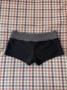 Elavelle 女款優雅夏秋高腰蝴蝶結比基尼泳褲，黑白波點休閒運動海灘裝，適合度假、派對 - 彩色 - 查看 3