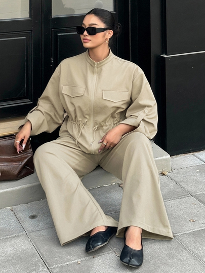 Livesso Set da 2 pezzi casual da donna taglie forti, top a maniche lunghe e pantaloni tinta unita, per uso quotidiano in autunno