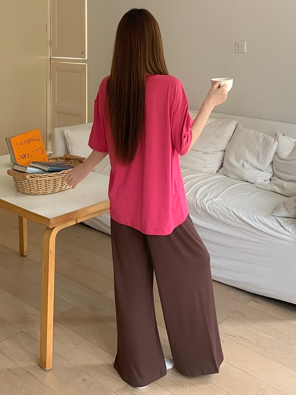 Fruit Letter Graphic Drop Shoulder Oversize Pajama Set Fall