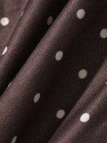 Livesso V-Neck Long Sleeve Tie-Front White Polka Dot Solid Color Slim Fit Knit Cropped T-Shirt Women Autumn Open Shoulder Tops Tea Party Romantic Elegant - Coffee Brown - View 6