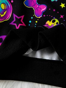 SHEIN Gadis Muda Gadis Muda Gadis Muda Gadis Muda Kaus Lengan Panjang Leher Bulat Bercahaya dalam Gelap Musim Gugur Halloween - Hitam - View 9