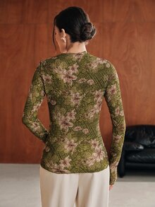 Anewsta Women's Elegant Printed High Elasticity Base Layer Top - Green - View 7