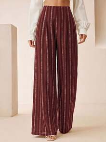 Anewsta Women's Rose Gold Striped Casual Mature Versatile Daily Wear Suit Pants For Dinner, Office, Autumn - Burgundy - View 5