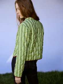 Nöista Padded Jacket With Green Stripes And Burgundy Ties. Fall Winter Outerwear, Casual, Special Occasions. - Olive Green - View 7