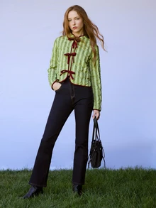Nöista Padded Jacket With Green Stripes And Burgundy Ties. Fall Winter Outerwear, Casual, Special Occasions. - Olive Green - View 9